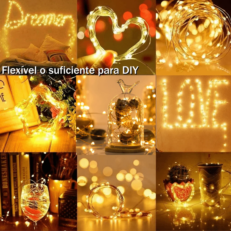 Fio de Led Branco Cores Quente/Branco Frio 10m 100 Leds Pilha Fixa 1 Fio Kit Cordão Decoração de Natal