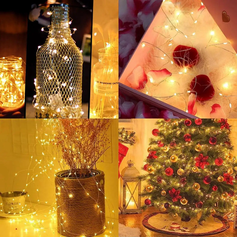 Fio de Led Branco Cores Quente/Branco Frio 10m 100 Leds Pilha Fixa 1 Fio Kit Cordão Decoração de Natal