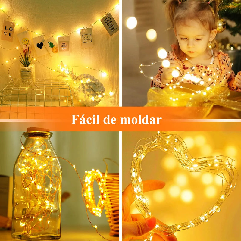 Fio de Led Branco Cores Quente/Branco Frio 10m 100 Leds Pilha Fixa 1 Fio Kit Cordão Decoração de Natal