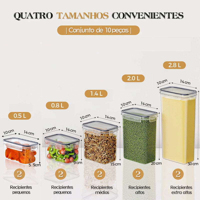 Kit de Potes herméticos para armazenamento de alimentos - 10 unidades