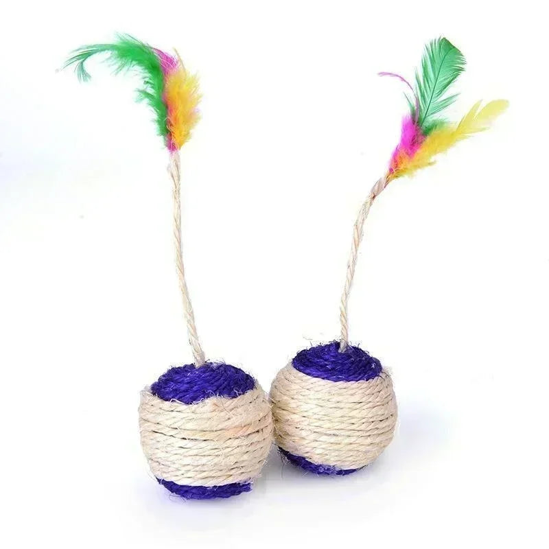 Brinquedo Bolinha De Sisal Com Pena Para Gatos