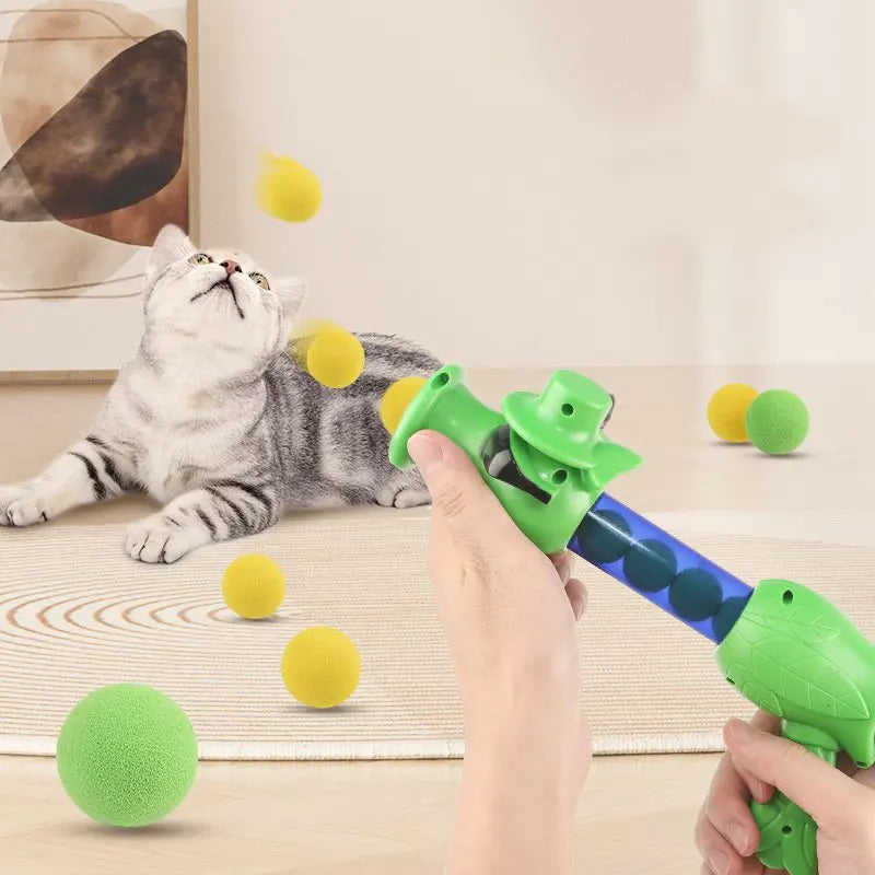 Brinquedo Pistola Lançadora de Bolas para Gatos e Pets